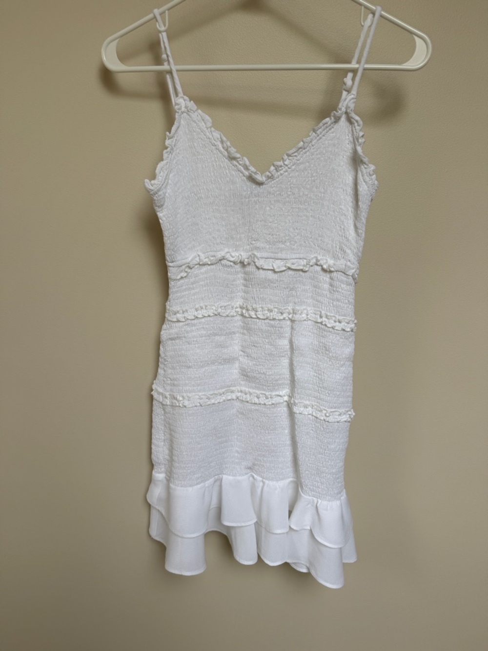 Olivaceous White Ruffled Spaghetti Strap Dress S
